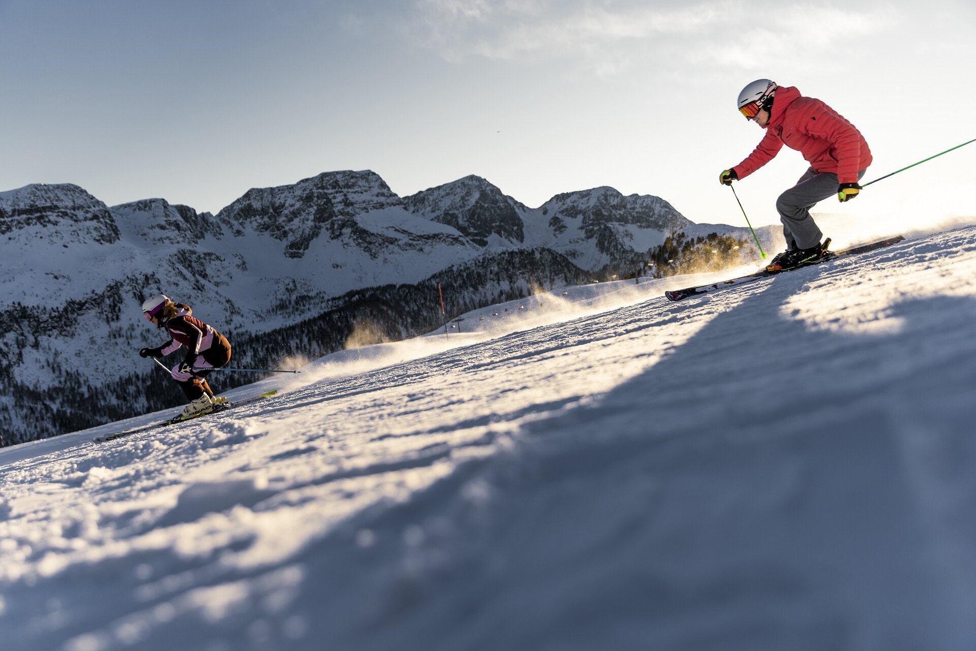 Coppia scia sulle piste della Val di Fassa | © Federico Modica - Archivio Immagini ApT Val di Fassa